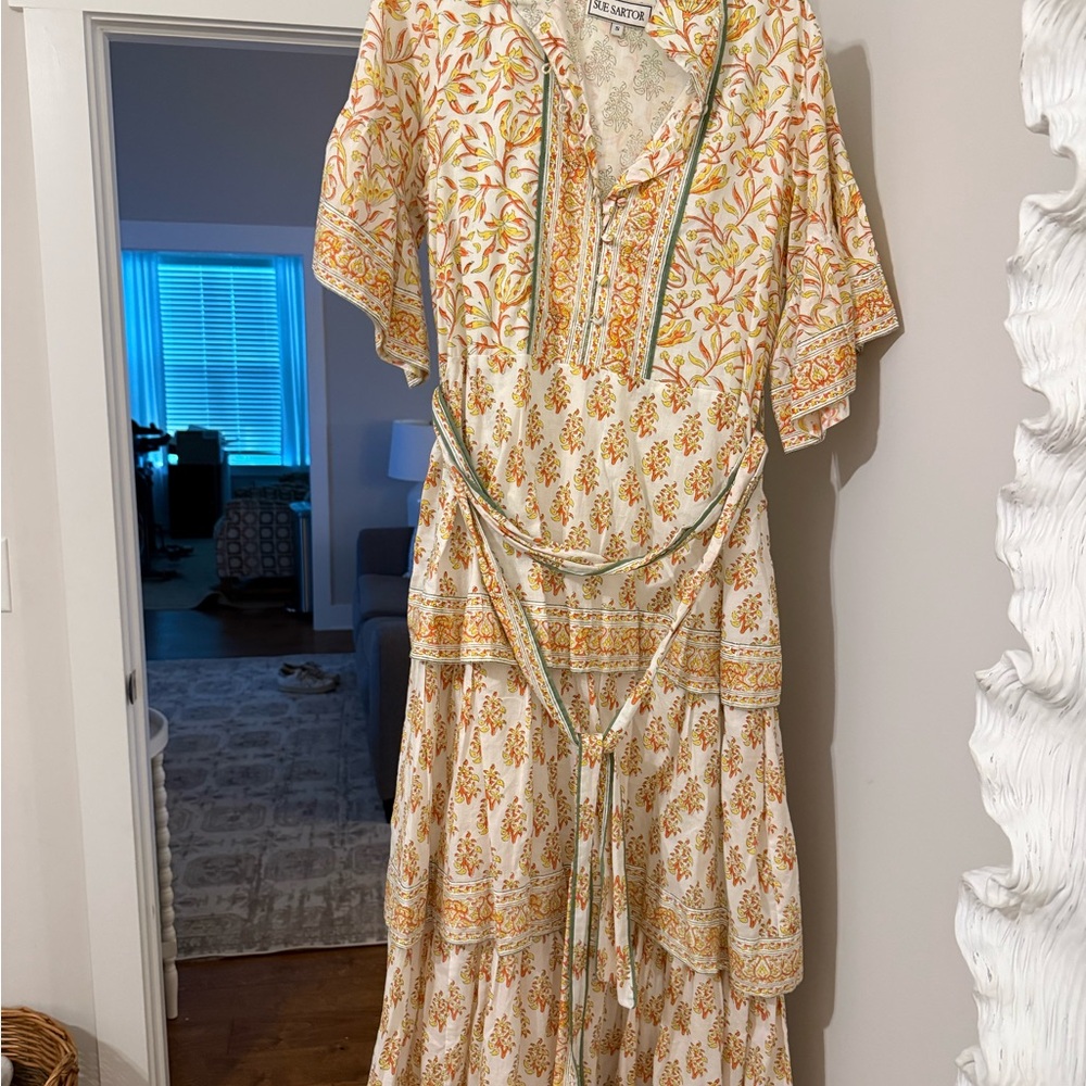 Sue Sartor Floral Maxi Dress in Cream and orange